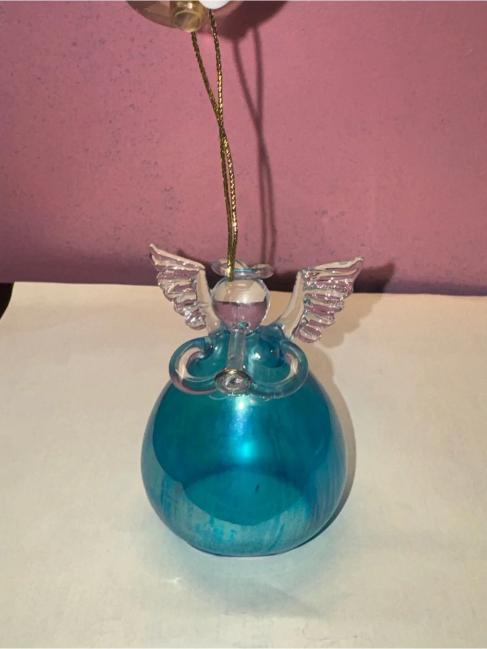 Vintage Blue Glass Angel Vase Ornament - Decorative Home Accent
